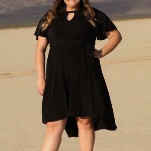 Torrid Black Ruffle Midi Wrap Dress with High Neck